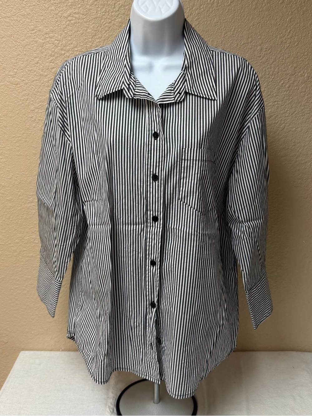 4/$20 Liverpool Black and White Striped Button Shirt